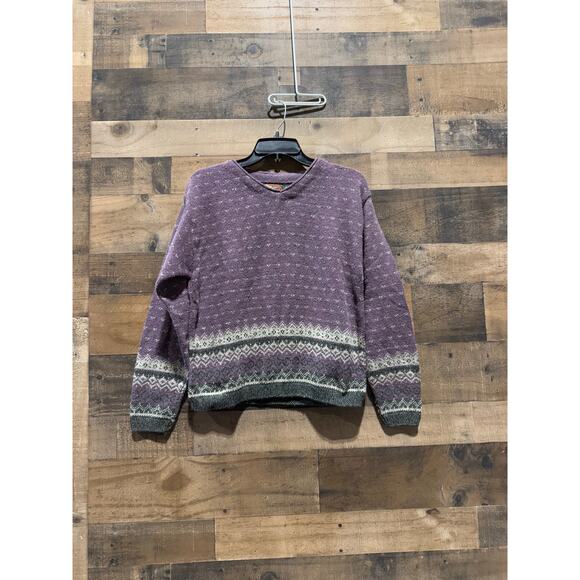 Vintage 1980s ALPS - Purple Nordic Print V-Neck Sweater- Size M - Picture 5 of 7
